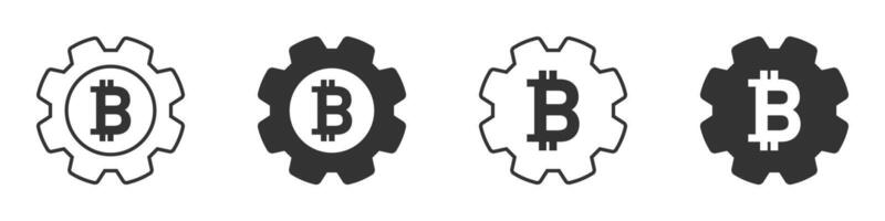 Gear icon with bitcoin sign inside. Vector illustration.