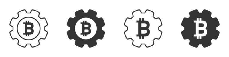 Gear icon with bitcoin sign inside. Vector illustration.