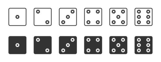 Set of game dice with gear icon. Vector illustration.