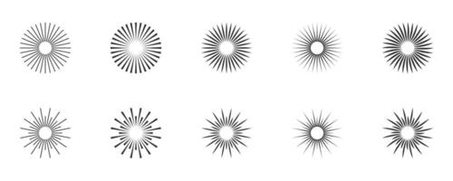 Set of sunburst element. Radial stripes. Vector illustration.