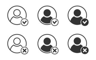 User icons with check mark and cross symbols. Vector illustration.