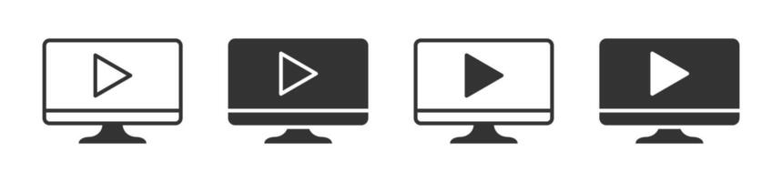 Video player icon on a computer monitor. Vector illustration.