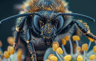 AI generated Bee is drinking nectar from flower photo