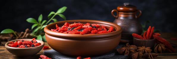 AI generated Vibrant and delicious goji berries background banner for healthy and nutritious food concepts photo
