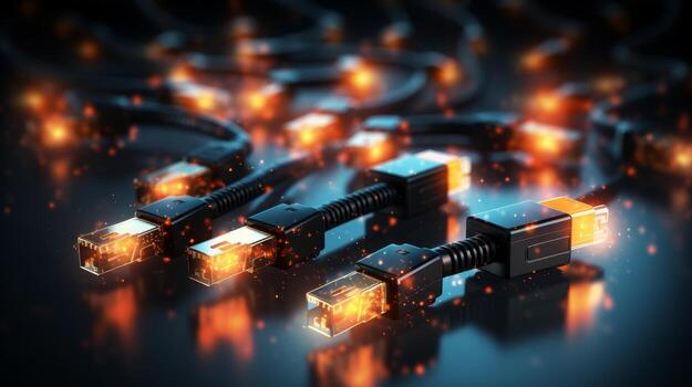 AI generated Abstract background of glowing data cables transferring information with technology concept photo