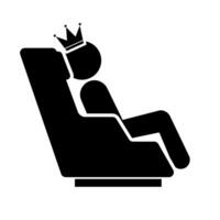 Crowned passenger sitting in a first class seat on an airplane. Vector. vector