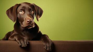 AI generated Happy brown labrador retriever dog on green chromakey background with copy space photo