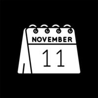 11 de noviembre glifo invertido icono vector