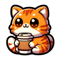 ai generato carino gatto potabile caffè personaggio illustrazione png