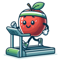 AI generated cartoon character healthy apple treadmill png