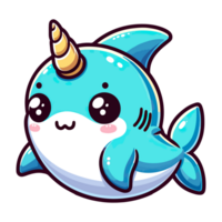 AI generated cartoon cute shark unicorn icon character png