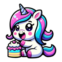 ai generado linda unicornio y pastel personaje ilustración png