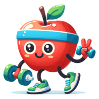 AI generated cartoon character cute apple fitness weightlifting png