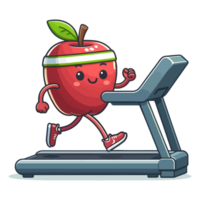 AI generated cartoon character healthy apple treadmill png