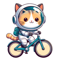 AI generated cute cat riding bicycle character illustration png