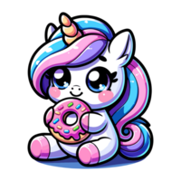 AI generated cute unicorn and donuts character illustration png