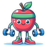 AI generated cartoon character cute apple fitness weightlifting png