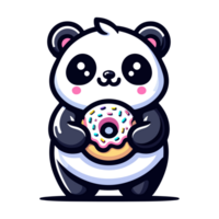 ai gegenereerd tekenfilm schattig panda aan het eten donut icoon karakter png