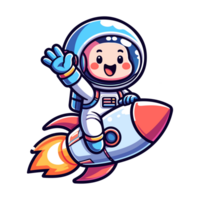 AI generated cartoon cute boy ride rocket spaceship icon character png