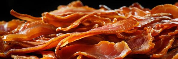 AI generated Delicious crunchy bacon strips background for culinary concept and banner design photo