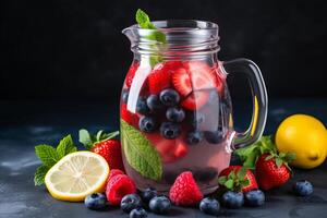 AI generated Berry-Infused Lemonade in a Jug. Refreshingly Delicious Summer Beverage with Text Space photo