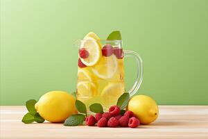 AI generated Refreshing Lemonade Jug with Fresh Berries and Sliced Lemons - Summer Drink for Hot Days and Parties photo