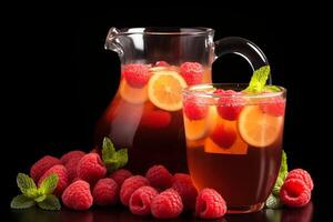 AI generated Berry-Infused Lemonade in a Jug. Refreshingly Delicious Summer Beverage with Text Space photo