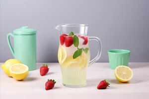 AI generated Fresh fruit-infused lemonade in a jug. refreshing citrus delight with space for text photo