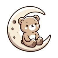 ai généré dessin animé icône personnage mignonne ours en train de dormir sur le lune png