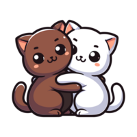 AI generated cartoon cute two cats hugging icon character png