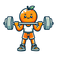 AI generated cartoon icon character cute orange fitness weightlifting png