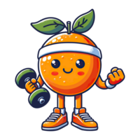 AI generated cartoon icon character cute orange fitness weightlifting png