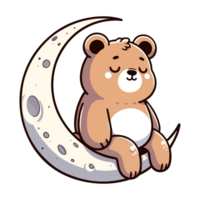 ai généré dessin animé icône personnage mignonne ours en train de dormir sur le lune png