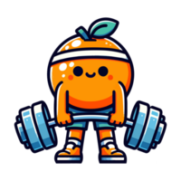 ai generiert Karikatur Symbol Charakter süß Orange Fitness Gewichtheben png