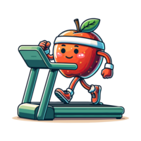 AI generated cartoon icon character healthy apple treadmill png