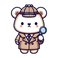 ai generato cartone animato icona personaggio carino orso investigatore png