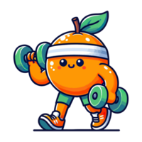 AI generated cartoon icon character cute orange fitness weightlifting png