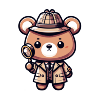 AI generated cartoon icon character cute bear detective png