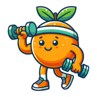 AI generated cartoon icon character cute orange fitness weightlifting png