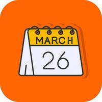 26th of March Filled Orange background Icon vector