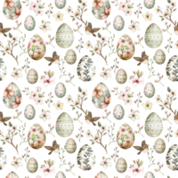 AI generated Seamless pattern in watercolor technique in boho style. A pattern of Easter elements to create a festive decor png