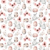 AI generated Seamless pattern in watercolor technique in boho style. A pattern of Easter elements to create a festive decor png