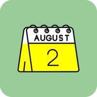 2nd of August Filled Yellow Icon vector