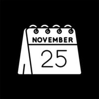 25 de noviembre glifo invertido icono vector