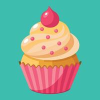 A delightful artwork of a cartoon cupcake. Vector of a sweet cupcake