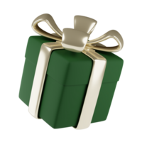 Green gift box with gold ribbon and bow 3D icon png