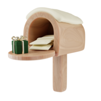 buzón con correo y verde regalo caja con oro cinta y arco 3d ilustración png