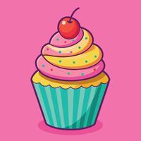 A delightful artwork of a cartoon cupcake. Vector of a sweet cupcake