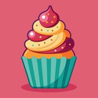 A delightful artwork of a cartoon cupcake. Vector of a sweet cupcake