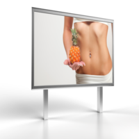 Beautiful female belly and pineapple on a billboard. 3D rendering png